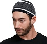 Breathable Cotton Stretchy Skull Cap Kufi Hats for Men in Cool Designs | Helmet Liner | Muslim Ramadan Gifts Eid Gifts, Black and Gray with White Stripes, One Size