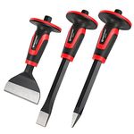 MAXPOWER 3 PCS Masonry Chisel Set, 11 inch Point Chisel and Flat Chisel, 8 inch Brick Chisel, Tile Chisel Concrete Chisel with Thickness Hand Guard