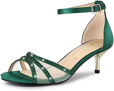 Allegra K Women's Rhinestone Mesh Kitten Dark Green Heels Sandals 10 M US