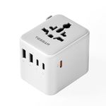 TESSAN 65W GaN Universal Travel Adapter, Travel Plug Adapter Worldwide with 1 Universal AC Outlet 5 USB Ports (3 USB C), International Plug Adaptor for UK to EU USA Australia Ireland (Type C G A I)