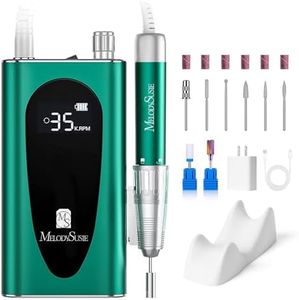MelodySusie 35000RPM Nail Drill Professional, Rechargeable Cordless Nail Drill Machine Portable Efile for Acrylic Gel Nails Remove, 8Pcs Nail Drill Bits, Low Noise Low Heat, Sparkle Plus, Green