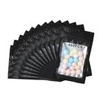 LOLYSIC 400Pcs Resealable Mylar Bags, 7.5x12cm Smell Proof Baggies with Window, Reusable Aluminium Mylar Ziplock Pouch Bags for Small Business Packaging Sample Jewellery Spice Candy, Matte Black