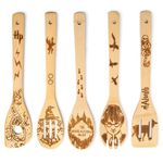 5 Pcs Wooden Spoons for Cooking - Harry Potter Engraved Kitchen Utensils Accessories Set, Bamboo Cooking Stuff for Kitchen Decor - Perfect Cooking Gifts for Friends