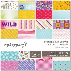 MYHAPYCRFT Scrapbook Paper Pad, 36 Sheets Double-Sided Design Paper with Foil Accents, 200GSM Decorative Cardstock for Card Making, Scrapbooking, Junk Journaling, 12" x 12" Boho Patterned
