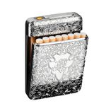 Cigarette Case with USB Lighter 16 pcs 84mm Regular/King Size Cigarettes Electric Rechargeable Flameless Windproof Lighters (Silver)