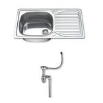 Dihl 1004 Kitchen Sink with Drainer, Single Bowl 1.0, Rectangle, 304 Stainless Steel, Silver, 80 x 44 cm, Inset, Includes Full Waste Kit and fixings