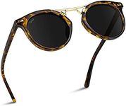 WearMe Pro Polarized Round Retro Double-Bridge Vintage Women's Sunglasses (Tortoise/Black Lens)