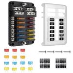 12V Blade Fuse Box ZEALfix 12 Way Blade Fuse Block Holder with Light Indicator & Protection Cover Negative bus bar for Car RV Boat Truck Vehicle SUV Yacht distribution panel Accessories