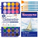 Shuttle Art 43 Pack Watercolour Paint Set, 36 Colours Watercolour Paint Pan Set with 6 Brushes and 1 Watercolour Pad for Beginners, Kids Watercolour Painting, Calligraphy