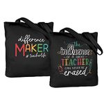 CARAKNOTS Teacher Gifts for Teacher Bag Teacher Appreciation Gifts for Women Canvas Tote Bag for Teachers Birthday Thanksgiving Christmas End of Year Gifts Cotton Bag with Pocket 2 Pcs Black