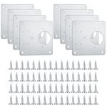 8 Pcs Hinge Repair Plate, Kitchen Cupboard Cabinets Door Hinge Repair Plate, Stainless Steel Hinges Repair Plates Brackets with Holes, Flat Fixing Joining Mending Plates Brackets with 64 Pcs Screws