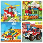 Fiddlys Wood Jigsaw Puzzles For Kids & Children -9 Pieces Age 3+ (Vehicles (Pack Of 4))