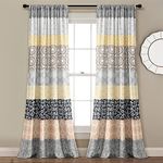 Lush Decor Bohemian Stripe Window Curtain Panels, Pair, 52" W x 84" L, Yellow & Gray - Colorful Long Curtains - Maximalist & Boho Decor - Boho Curtains For Bedroom, Living Room & Dining Room