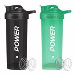 ACUNA POWER Shaker Bottle For Protein Powder 700 ml (Pack Of 2) | BPA Free Leakproof Screw On Lid Secure Drink Flip Cap, Sports Gym Supplement Protein Shake Bottle (Metallic Black - Sea Green)