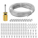 FSHIHINE 5/64 Garden Wire Rope Cable 50M Stainless Steel Wire Cable, PVC Coated for Support System,Clotheslines,Hanging Lights,Picture Pisplay with Cable Thimbles, Crimping Sleeves, Wire Rope Clips