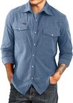 JMIERR Men's Corduroy Shirts - Casual Western Long Sleeve Button Down Shirts Lightweight Shacket Big and Tall Fall Textured Jacket with 2 Flap Pocket, US 43(L), A Sky Blue