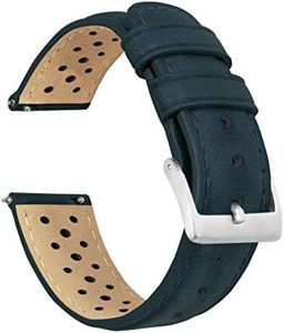 BARTON WATCH BANDS, 20mm Navy - Racing Horween Leather Watch Bands with Integrated Quick Release Spring Bars - Standard-Standard Length fits Wrists 5" to 8" - Choose Strap Color & Width