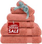 American Veteran Towel, 6 Piece Towel Set for Bathroom Clearance Prime, 100% Cotton Turkish Bathroom Towels, 2 Bath Towels 2 Hand Towels 2 Washcloths, Coral