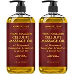 Majestic Pure Natural Cellulite Massage Oil, Unique Blend of Massage Essential Oils - Improves Skin Firmness, More Effective Than Cellulite Cream, 8 fl oz. Set of 2