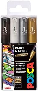 POSCA PC-1M Permanent Marker Paint Pens. Extra Fine Tip for Art & Crafts. Multi Surface Use On Wood Metal Paper Canvas Cardboard Glass Fabric Ceramic Rock Pebble Porcelain. Set of 4 Mono Colours