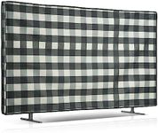 kwmobile Dust Cover for 49-50" TV Dust Cover - Linen Fabric TV Protector - Check Stripes Black/Light Grey/White