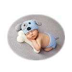 Coberllus Newborn Monthly Baby Photo Props Outfits Crochet Knitted Dog Hat Shorts Bones Set for Boy Girls Photography Shoot