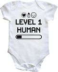 Hippowarehouse Level 1 Human Gamer Joke Heart Bottle Emoticon Baby Vest Bodysuit (Short Sleeve) Boys Girls White