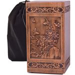 KIMNAG Wooden Cremation Urn for Human Wood Ashes Decorative Box Funeral Urns for Adult Male Female with Satin Bag Burial or Memorial Keepsake (Butterfly and Rose 250lbs)