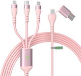 100W USB/USB-C to Multi Charging Cable 10ft Long Charging Cable MFi - 3 in 2 USB C[100W/480Mbps]+Lightning[27W]+Micro[18W] for Samsung/iPad Pro/Mini/MacBook Pro/Air/iPhone15 14 13, Pink