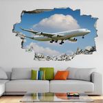 Wall Decor 3D Smashed Stickers Airplane Removable Art Wall Tattoo White Clouds Family Vinyl Wall Decals for Home Nursery Girls Kids Living Room Bedroom Decoration 26"W x 18"H