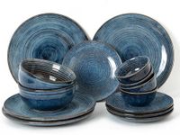 Bodhi House Handcrafted Stoneware Reactive Glaze Ceramic Dinner Set, 14 Pieces Serving for 4, Microwave and Dishwasher Safe, Bone-ash Free, Crockery Set for Dining and Gifting, Reactive Blue