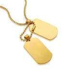 HZMAN 2 Pieces Dog Tag Necklace for Men Boy High Polished Stainless Steel Gold Army Military Dog Tag Pendant Jewelry Gift 22+2 Inch Box Chain