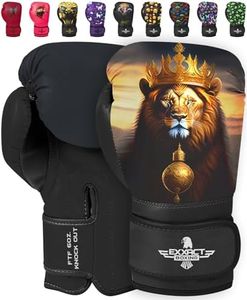 Exxact Sports Knockout Printed Youth Boxing Gloves for Kids (3-10 Years) with Padded Protection and Wrist Support, Durable Engineered Leather Kids Boxing Gloves for Boys and Girls (Lion, 6OZ)