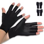 Donfri 2 Pairs Copper Infused Arthritis Hand Compression Gloves Fingerless Design Women Men Relieve Symptoms Rheumatoid Osteoarthritis Raynauds Disease Breathable Comfortable Fit Machine Washable (XL)