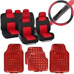 BDK PolyPro Car Seat Covers, Full Set – Front and Rear Split Bench Protection, Includes 4PC Vibrant Metallic Floor Mats & Steering Wheel Cover, Easy to Install, Fits Most Auto Truck Van SUV