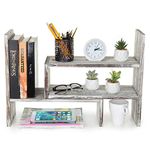 Rustic Torched Wood Adjustable Desktop Bookcase Office Organizer Shelf Rack