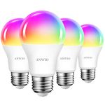 ANWIO Smart Light Bulbs, Alexa Light Bulbs, Google Light Bulbs, Smart Life Bulbs, Tuya App, Colour Changing Light Bulb, WiFi & Bluetooth No Hub Required，8.5W (60W Replacement) A19 E26 4-Pack