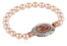 Signature 1928"1928 Collection Silver and Rose Gold-Tone Pearl Etched Locket Stretch Bracelet, 6"