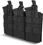 ProCase Triple Mag Pouch, Open-Top Molle Elastic Tactical Gun Magazine Holder with Bungee Straps for Gun Magazines -Black