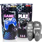 ANOTION Gaming Mugs - Insulated Stainless Steel Coffee Cup and Game Socks Gamer Gifts for Boyfriend Gaming Accessories Teen Boy Gifts Game Stuff Gamer Room Decor Epic Gamer Birthday Party Decorations