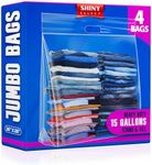 Shiny Select 15 Gallon Jumbo Storage Bag w/Handle & Zipper Top 26x26, 4 Bags - Clear Big Plastic, Extra Large XL, 4 Mil Thick Heavy Duty for Towels, Clothes, Blanket, Pillows, Seasonal Decoration