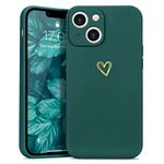 Wirvyuer Compatible with iPhone 13 Case Cute Heart Pattern Protective Shockproof Soft Slim Silicone Phone Case for Women Girls, Green