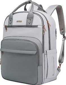 Laptop Backpack Women Teacher Backpack Nurse Teen, 17.3 Inch Womens Work Backpack Waterproof Anti-theft Travel Back Pack with USB Port Grey-White