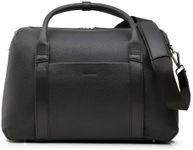 Wool & Oak Duffle Suitcase – Full-Grain Leather Travel Bag with Clamshell Opening, 33L Capacity, Trolley Sleeve & 16" Laptop Pocket – DS Carry Personal Item, Pebble Leather, Jet Black