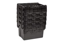 5x New 70 Litre Black L600xW400xH400 Recycled Plastic Storage Boxes Crates Totes with Lids - Industrial Strength Stack and Nest Containers