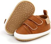 SENIURIS Baby Boys Girls Shoes Non-Slip Rubber Sole High-Top PU Leather Sneakers Infant First Walking Shoes Toddler Crib Shoes Newborn Loafers Flats, A/Brown, 12-18 Months Infant