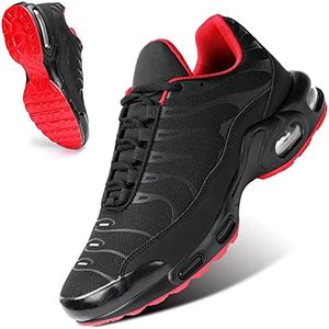 Men's Trainers for Women Air Cushion Running Shoes Athletic Sport Tennis Sneakers Gym Jogging Fitness Walking Casual Shoes, Black Red, 9.5 US