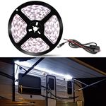 RV Awning Light LED Porch Light with Push Bottom Outdoor Lighting White LED Light Exterior RV White Light Strip 16.4Ft Awning Light for RV Camper Marine Truck Boat (16.4FT,White RV Light)