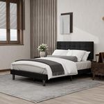 Tuconia Upholstered Full Size Bed Frame Platform with Adjustable Headboard Wood Slats Support No Box Spring Needed Easy Assembly Linen Black