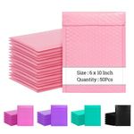 6 x 10 Inch Bubble Mailers 50 Pack, Self-Seal Poly Padded Envelope, Waterproof Shipping Bags for Small Business, Light Pink